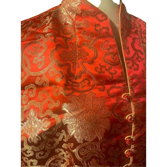 Asian Red and Gold Vintage 100% Silk Sleeveless Vest Size XXL - Picture 7 of 13